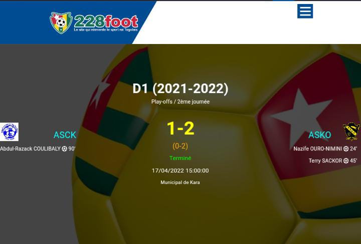 D1 2021 - 2022/ Play-offs-J2: ASKO remporte le derby de la Kozah devant l'ASCK