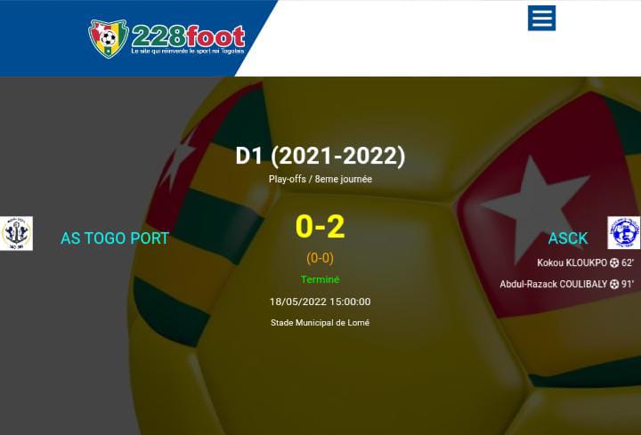 D1- 2021 - 2022/ Play-offs/J8: l'AS Togo Port courbe l'échine devant l'ASCK